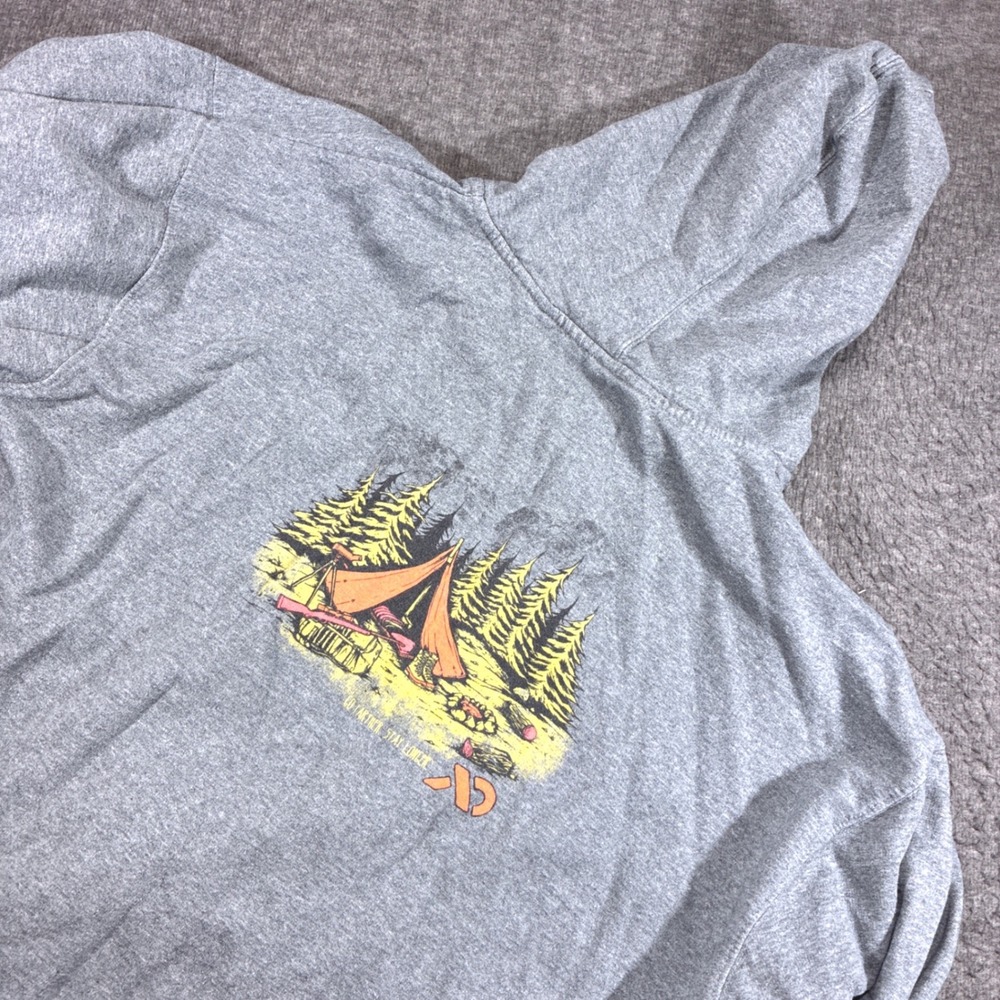 First Lite Full Zip Hoodie Mens XL Gray Go Farther Stay Longer Camping Graphic